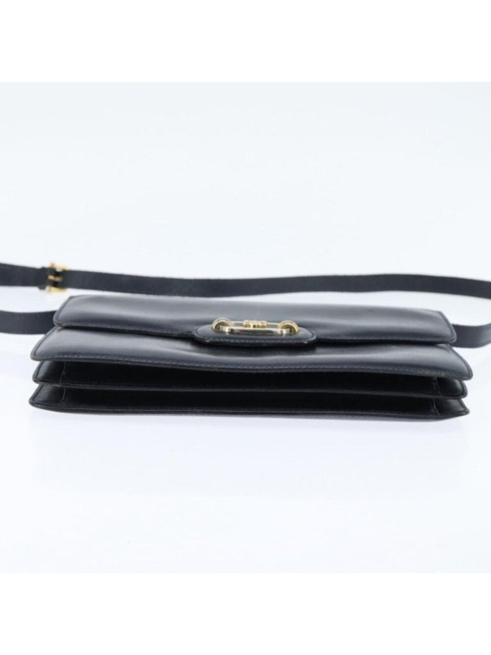 Authentic CELINE Shoulder Bag Leather Navy Gold - Picture 12 of 16